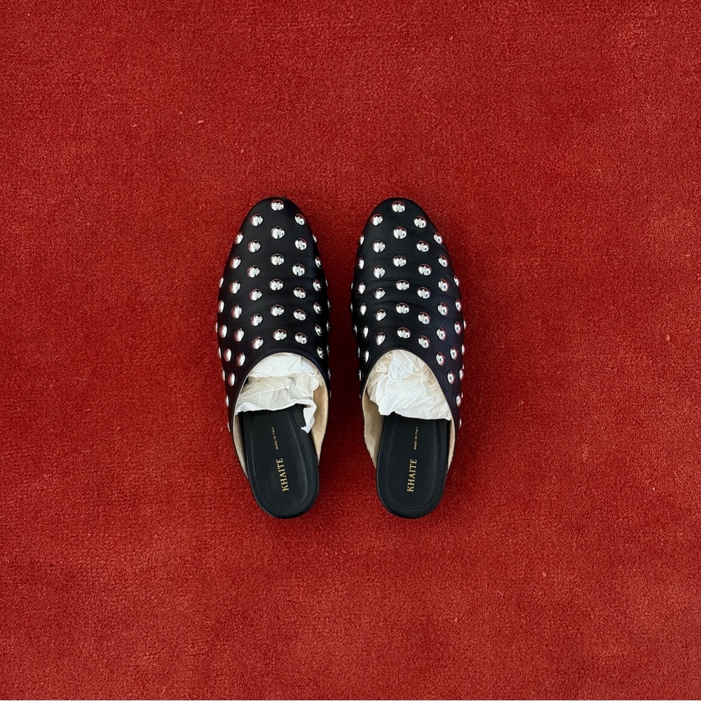 Khaite Otto Mule in Black Leather with Studs
